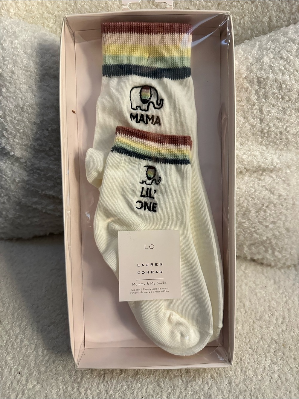 LC Lauren Conrad Cream 'Mama' & 'Lil One' Socks with Rainbow Stripe Cuff